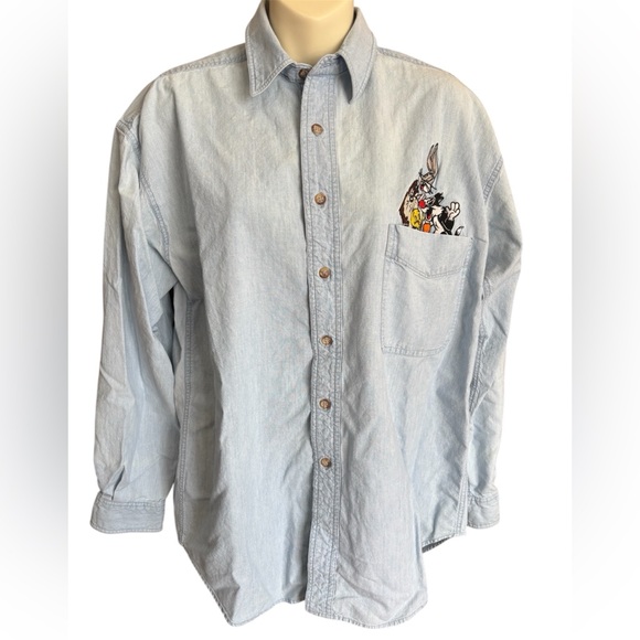 Legood Classics Other - Vintage Light Blue Denim Shirt with Looney Toons Embroidery. Size Medium